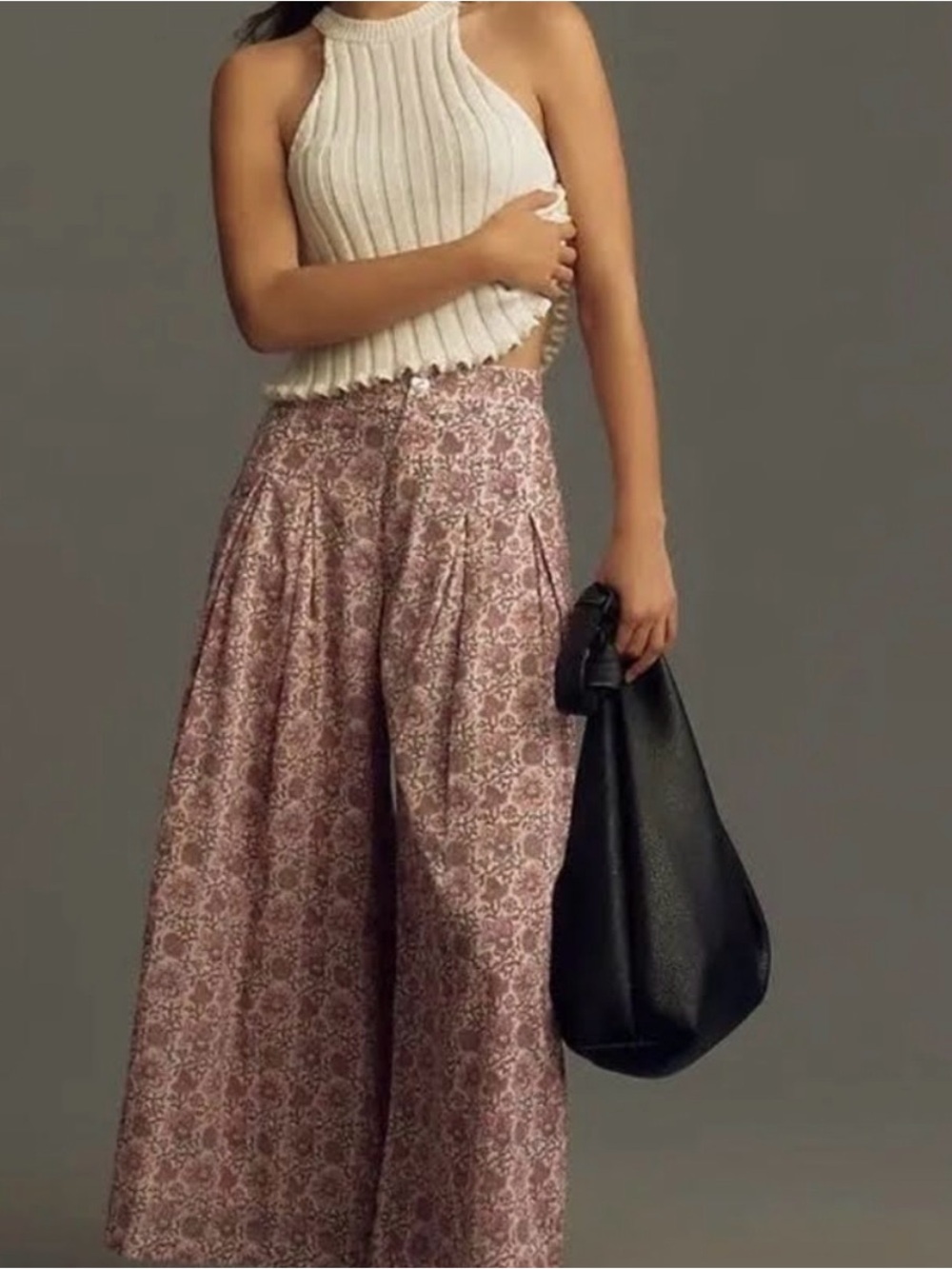 Wide Leg Printed Palazzo Pants in Dusty Pink